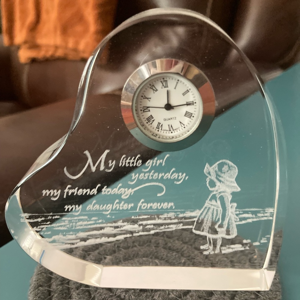 Heart-Shaped Crystal Clock with Engraving